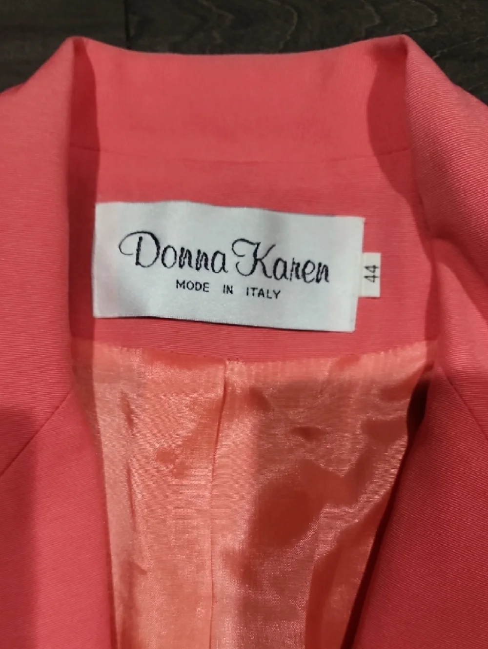 Donna Karan Coral Pink Short-Sleeve Blazer with Gold Buttons